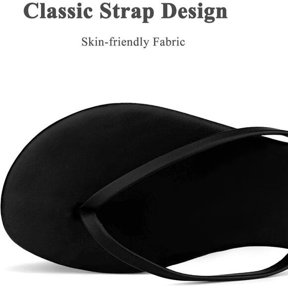 🆕 Black Leather Thong Sandals Women’s Flip Flops Comfy Summer Rubber Dressy - Picture 3 of 5